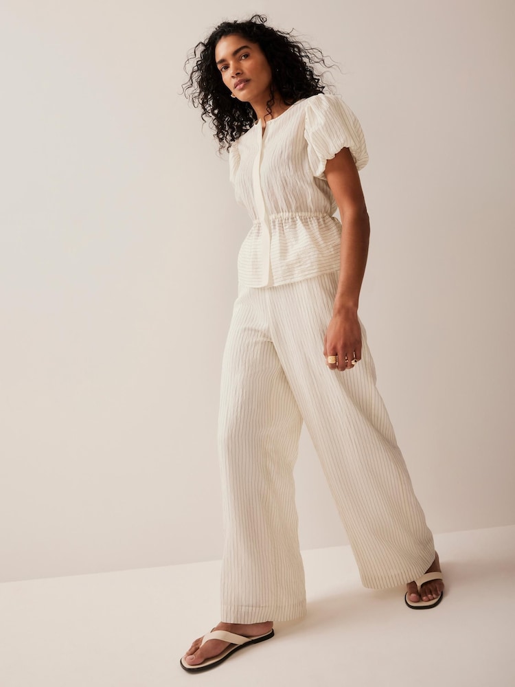 Mint Velvet Cream Stripe Wide Trousers - Image 1 of 7