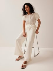 Mint Velvet Cream Stripe Wide Trousers - Image 2 of 7