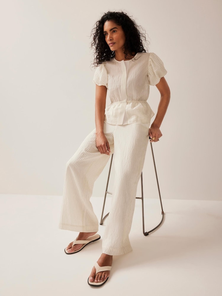 Mint Velvet Cream Stripe Wide Trousers - Image 2 of 7
