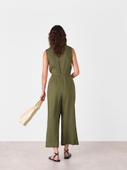 Whistles Green Petite Belted Seamed 100% Cotton Jumpsuit - Image 2 of 5