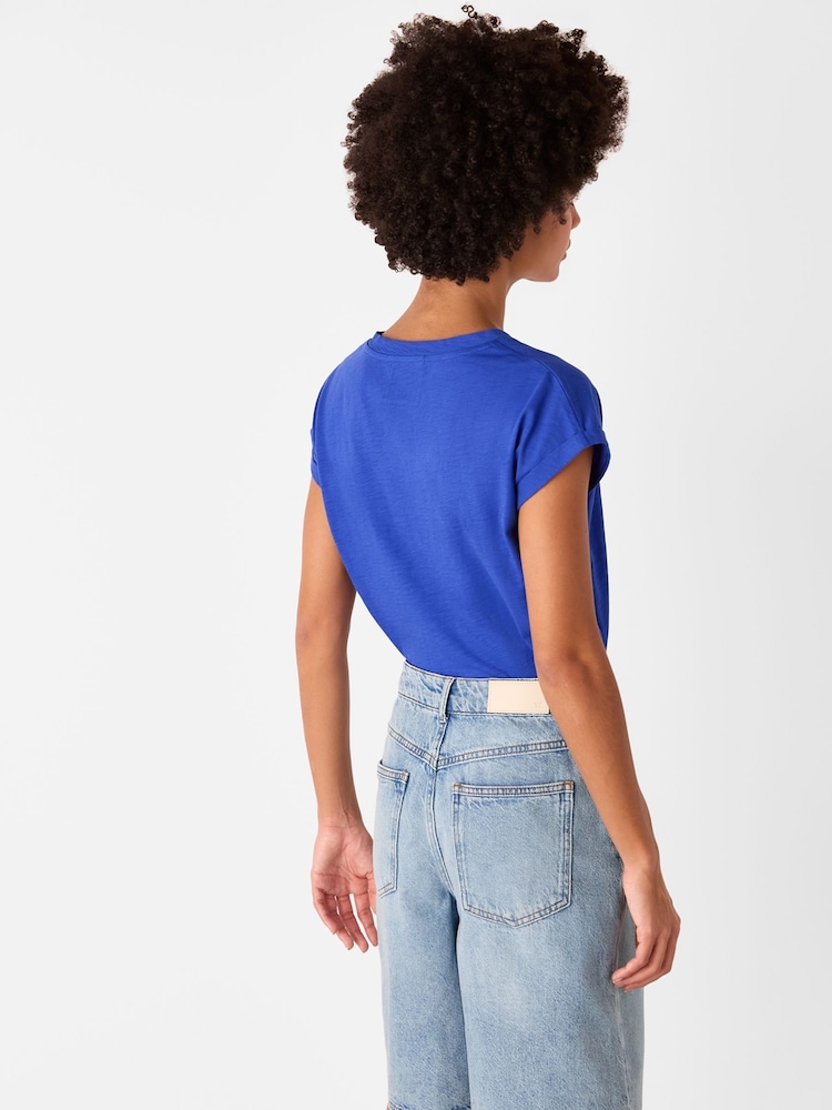 Whistles Blue 100% Cotton Willa V-Neck Cap Sleeve T-Shirt - Image 2 of 5