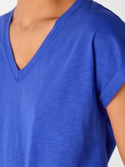 Whistles Blue 100% Cotton Willa V-Neck Cap Sleeve T-Shirt - Image 4 of 5