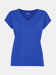 Whistles Blue 100% Cotton Willa V-Neck Cap Sleeve T-Shirt - Image 5 of 5