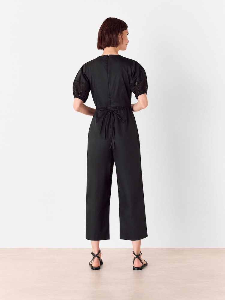 Whistles Black 100% Cotton Broderie Poplin Jumpsuit - Image 2 of 5