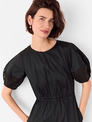 Whistles Black 100% Cotton Broderie Poplin Jumpsuit - Image 3 of 5
