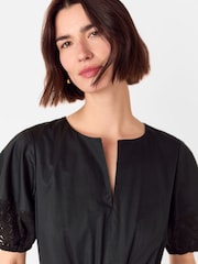 Whistles Black 100% Cotton Broderie Poplin Jumpsuit - Image 4 of 5