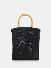 Whistles Black Bamboo Handle Crochet Bag - Image 1 of 5