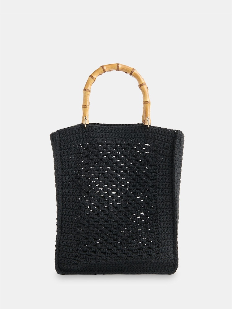 Whistles Black Bamboo Handle Crochet Bag - Image 1 of 5