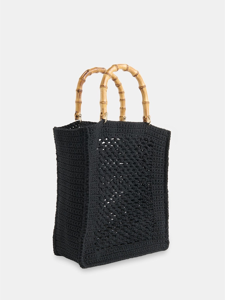 Whistles Black Bamboo Handle Crochet Bag - Image 2 of 5