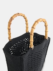 Whistles Black Bamboo Handle Crochet Bag - Image 3 of 5