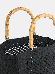 Whistles Black Bamboo Handle Crochet Bag - Image 4 of 5