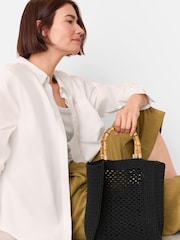 Whistles Black Bamboo Handle Crochet Bag - Image 5 of 5