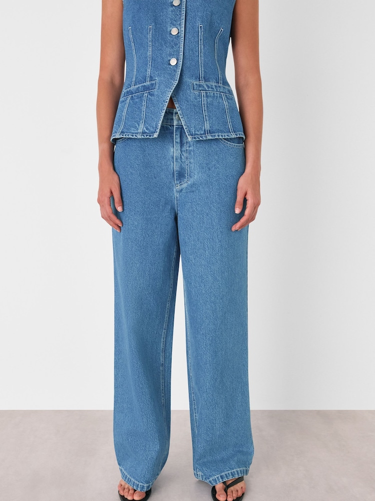 Whistles Blue Relaxed 100% Cotton Straight Leg Jeans - Image 1 of 5