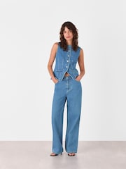 Whistles Blue Relaxed 100% Cotton Straight Leg Jeans - Image 3 of 5