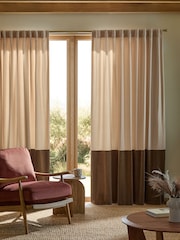Ivory/Olive Loxley Chenille Panelled Multi Way Header Lined Curtains - Image 1 of 5
