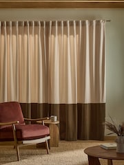 Ivory/Olive Loxley Chenille Panelled Multi Way Header Lined Curtains - Image 2 of 5