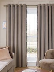 Rideaux occultants/thermiques à œillets en velours mat à franges - Image 1 de 5