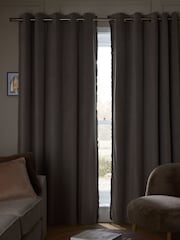 Natural Mink Matte Velvet Fringe Blackout/Thermal Eyelet Curtains - Image 2 of 5