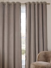 Natural Mink Matte Velvet Fringe Blackout/Thermal Eyelet Curtains - Image 3 of 5