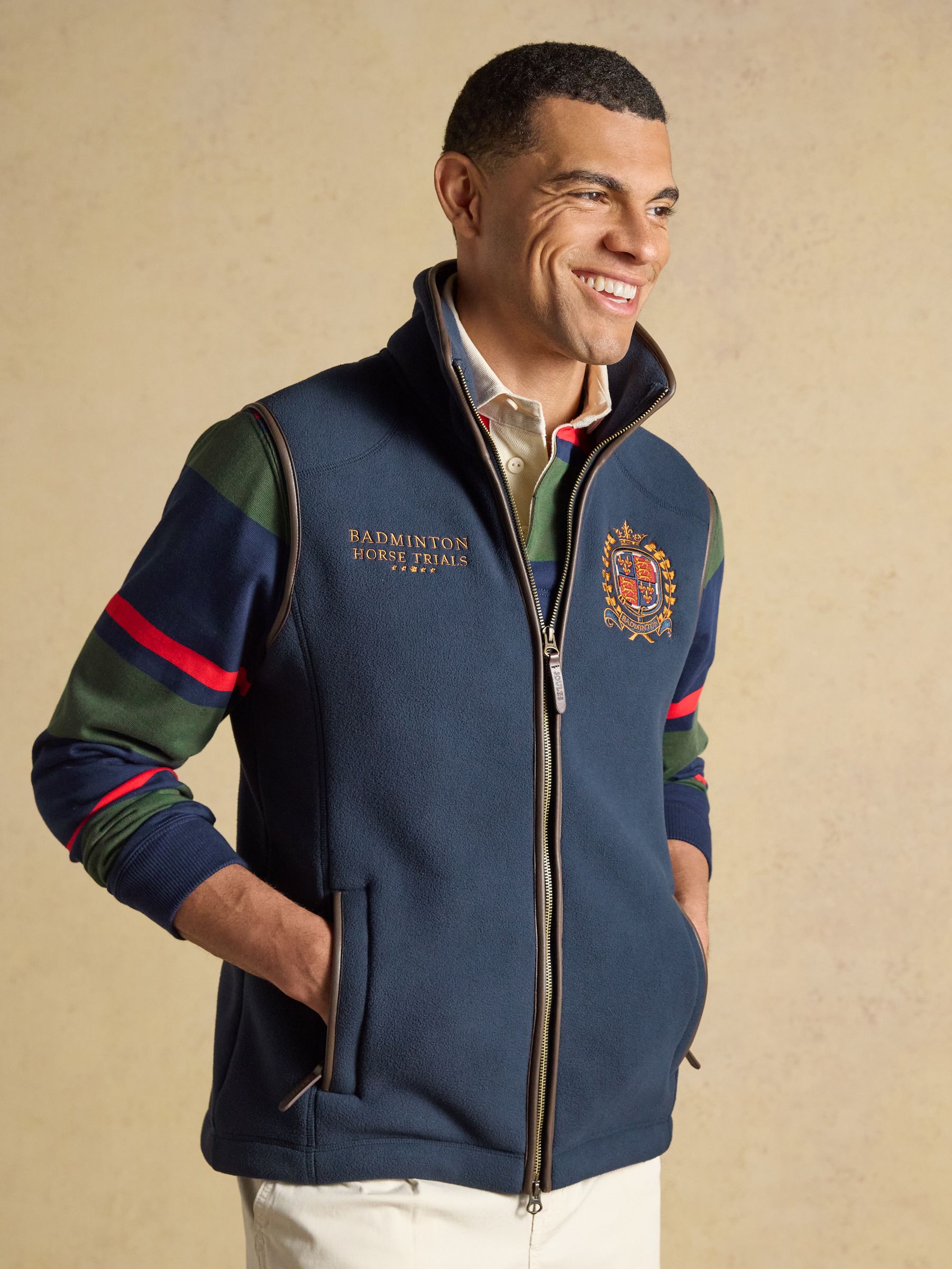 Joules Blue Navy Official Badminton Horse Trials Heritage Fleece Gilet