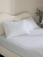 Natural/White Slim Stripe Fitted Sheet and Pillowcase Set - Image 1 of 2