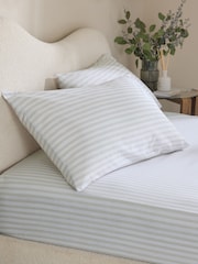 Natural/White Slim Stripe Fitted Sheet and Pillowcase Set - Image 2 of 2