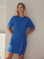 Cobalt Blue Tie Waist Mini T-Shirt Dress - Image 1 of 7