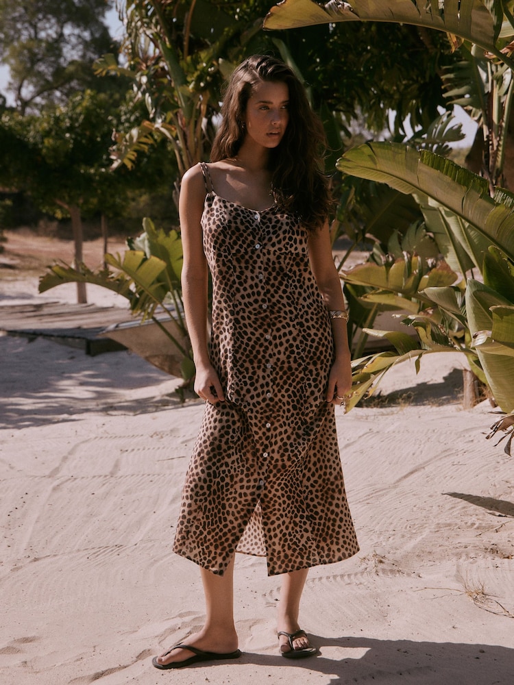 Leopard Print Button Down Midi Dress - Image 1 of 7