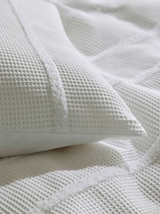 White Tufted Waffle Duvet Cover and Pillowcase Set - Image 3 of 4