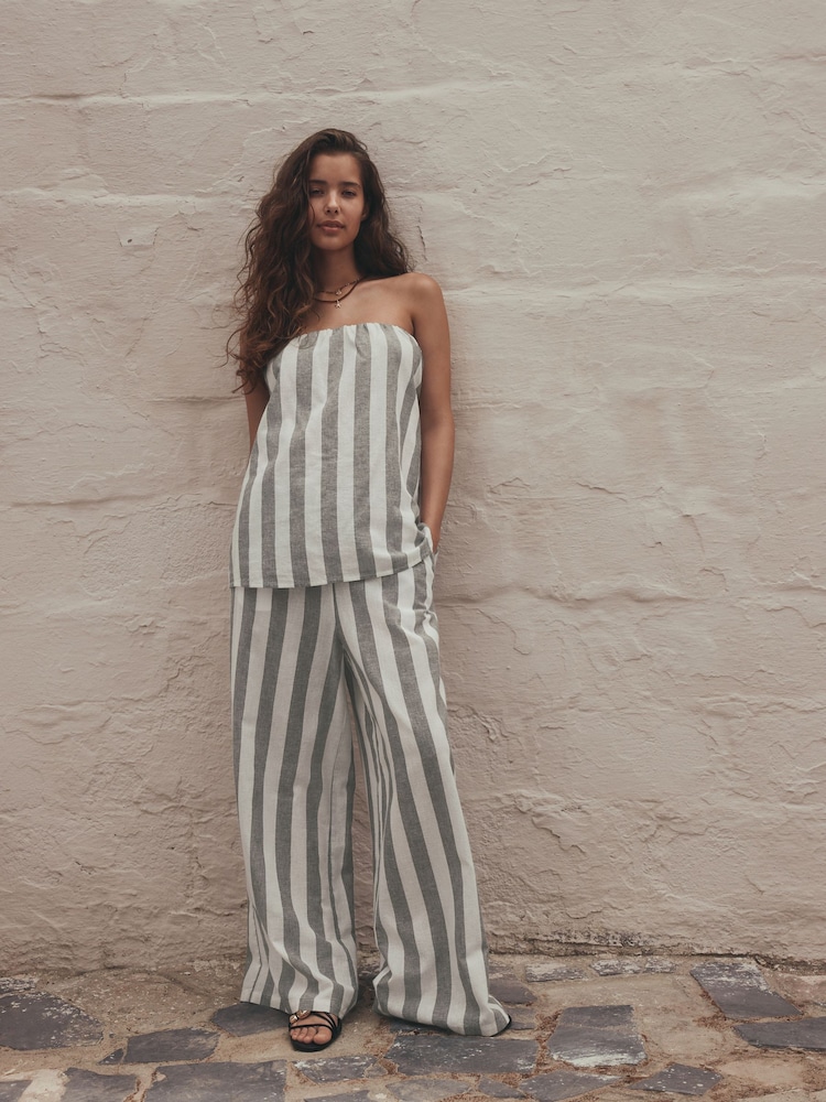 Khaki/White High Waist Wide Leg Trousers - Image 1 of 7