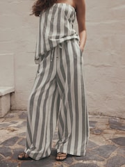 Khaki/White High Waist Wide Leg Trousers - Image 2 of 7