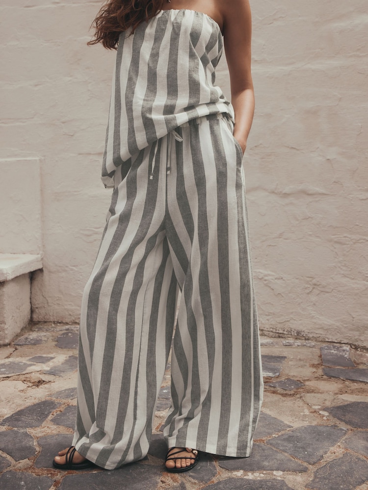 Khaki/White High Waist Wide Leg Trousers - Image 2 of 7