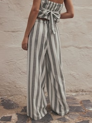 Khaki/White High Waist Wide Leg Trousers - Image 3 of 7