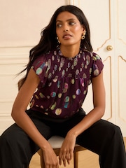 Love & Roses Purple Spot Metallic Crew Neck Shell Top - Image 1 of 4