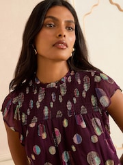 Love & Roses Purple Spot Metallic Crew Neck Shell Top - Image 2 of 4