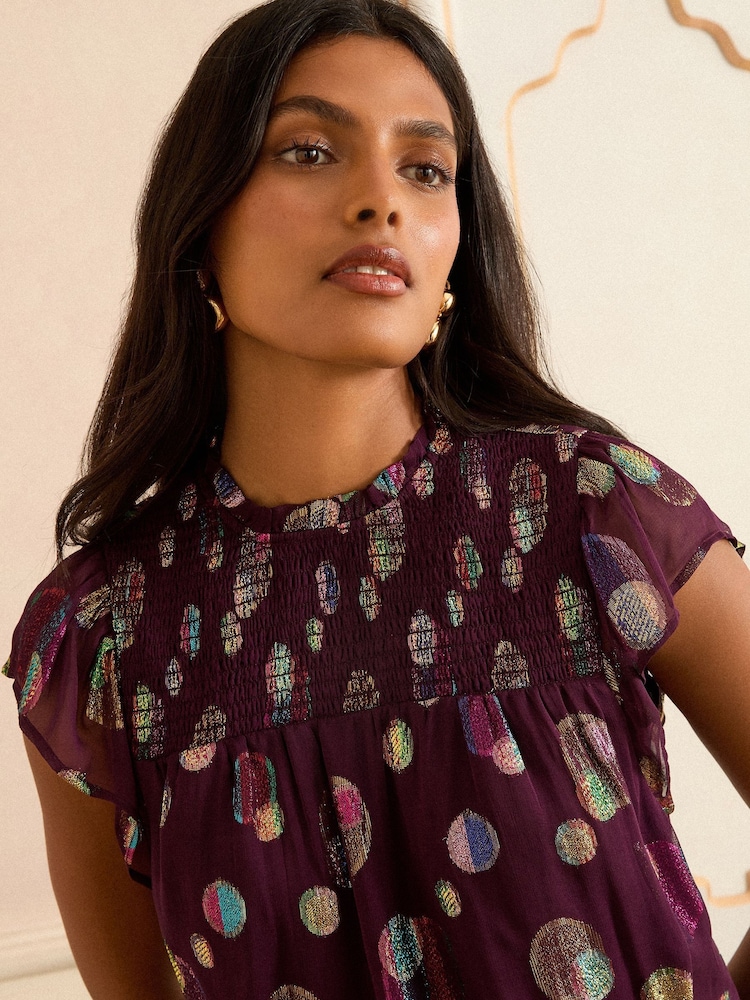 Love & Roses Purple Spot Metallic Crew Neck Shell Top - Image 2 of 4