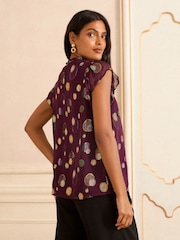 Love & Roses Purple Spot Metallic Crew Neck Shell Top - Image 4 of 4