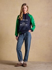 Joules Official Bramham Green/Navy Colourblock Hoodie - Image 6 of 9