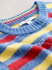 Blue Multi Stripe Embroidery Sleeveless Knitted Tank With Wool - Image 6 of 7