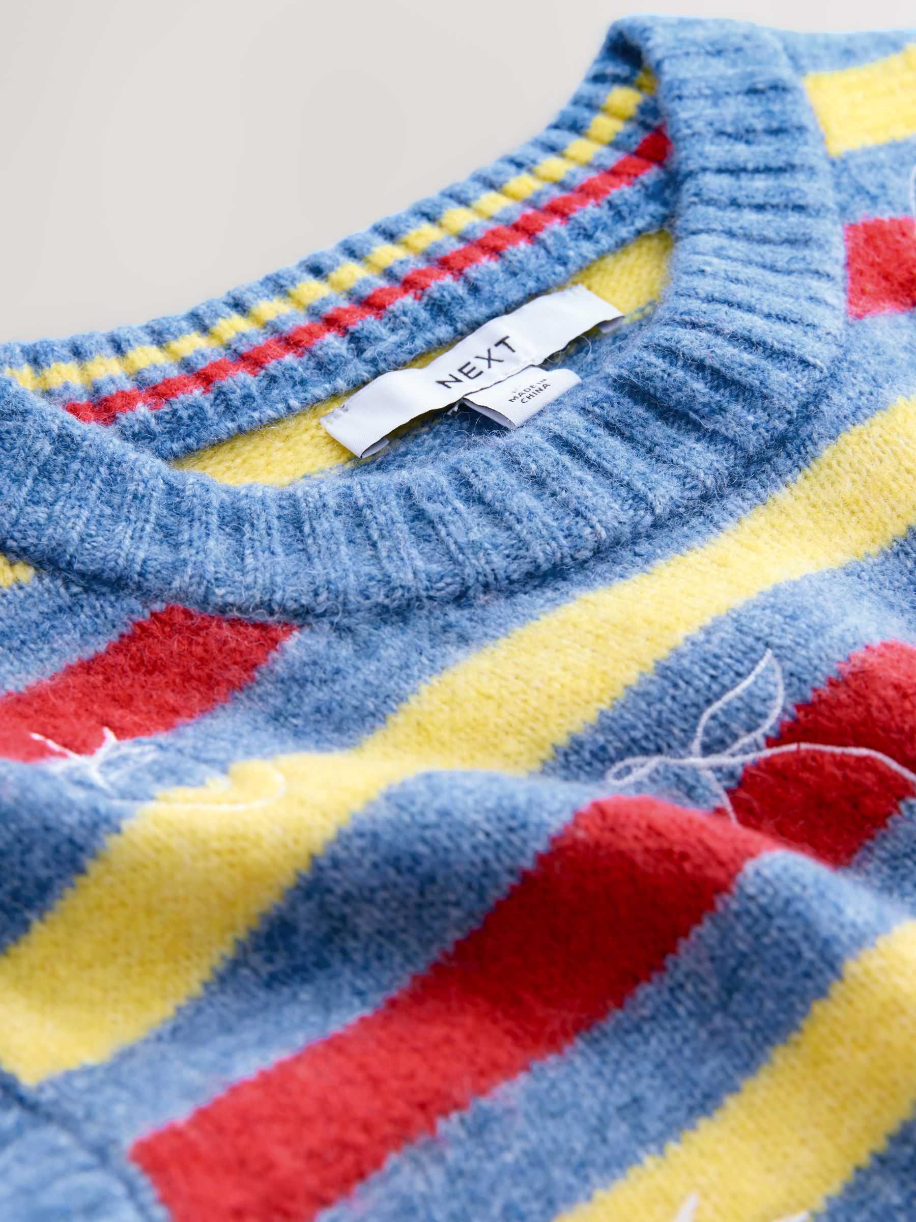 Buy Blue Multi Stripe Embroidery Sleeveless Knitted Tank With Wool