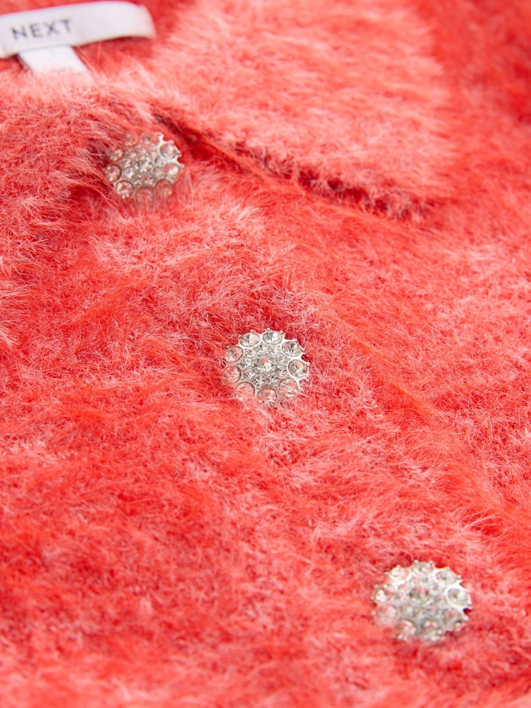 rdeča - Gem Button Short Sleeve Knitted Polo Jumper - Slika 3 iz 3 rdeča - Gem Button Short Sleeve Knitted Polo Jumper - Slika 3 iz 3