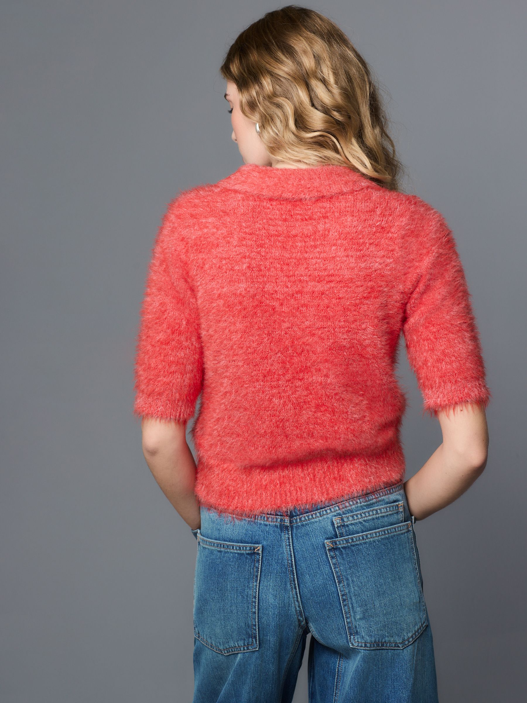 Buy Red Gem Button Short Sleeve Knitted Polo Jumper from Next Romania