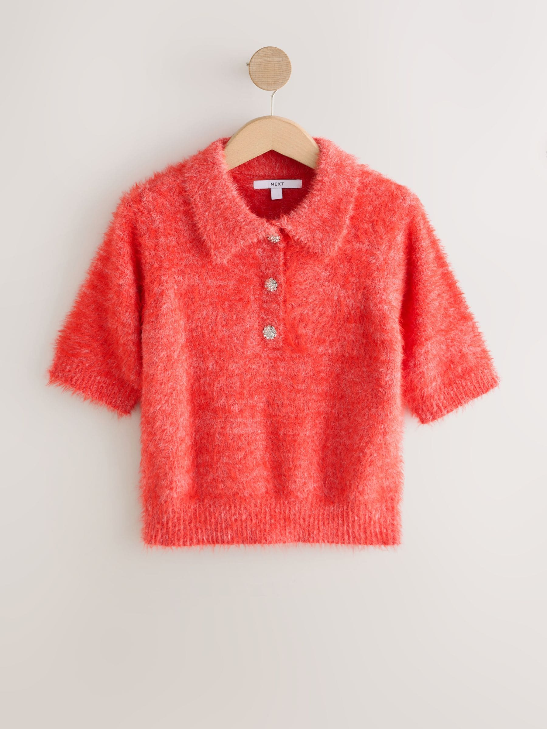 ラポドュジェム　washable full button knit Buy Red Gem Button Short Sleeve Knitted Polo Jumper from Next Romania