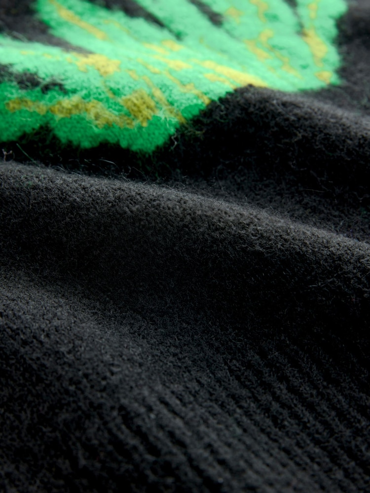 Black Floral Graphic Sleeveless Knitted Tank With Wool - Image 2 of 3
