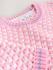 Pink/White Short Sleeve Stitch Knitted T-Shirt With Wool - Image 8 of 8