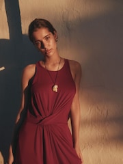 Burgundy Red Twist Waist Jersey Jumpsuit - Image 4 of 9