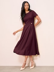 Friends Like These Berry Red Petite Tab Detail Short Sleeve Midi Tailored Dress - Image 1 of 4