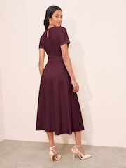 Friends Like These Berry Red Petite Tab Detail Short Sleeve Midi Tailored Dress - Image 2 of 4
