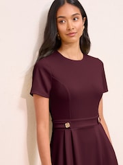 Friends Like These Berry Red Petite Tab Detail Short Sleeve Midi Tailored Dress - Image 4 of 4