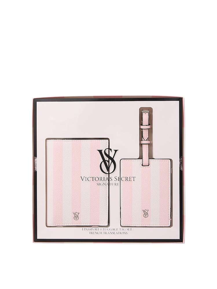 Victoria's Secret Heritage Stripe Pink Passport Case and Luggage Tag Set - Image 1 of 4